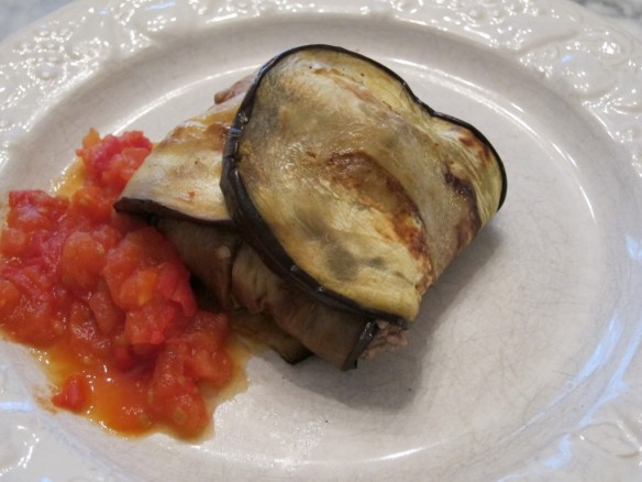 Aubergines/Eggplant Bundles with Lamb