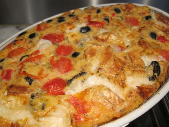 Clafoutis de Tomates Cerises, Olives et Chèvre