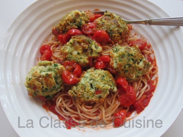 Croquettes de Poisson sur Spaghettis et Tomates