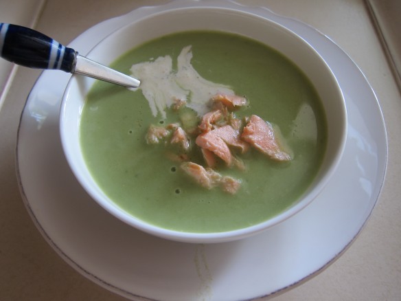 Lettuce Soup with Salmon Crumble