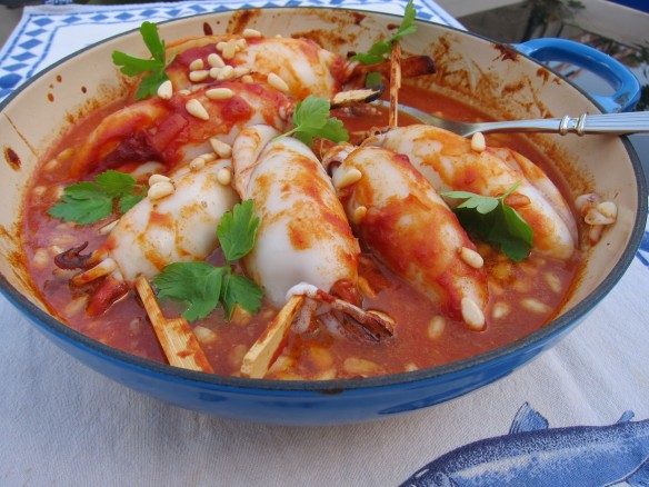 Stuffed Squid with Tomato Sauce and Pine Nuts, Portuguese Way