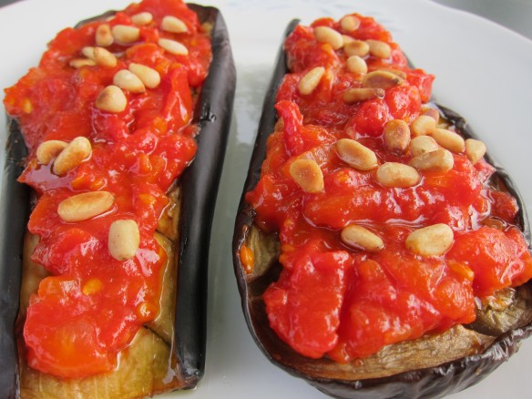 Grilled Aubergines, Tomatoes and Pine Nuts